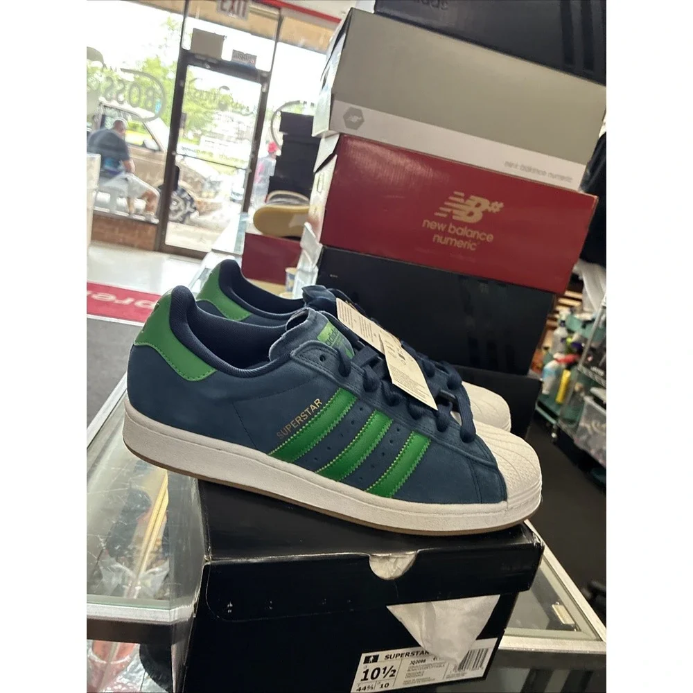 adidas Superstar ADV Mens Blue Green Sneakers Athletic Shoes JQ2098 Sz 10.5 NEW